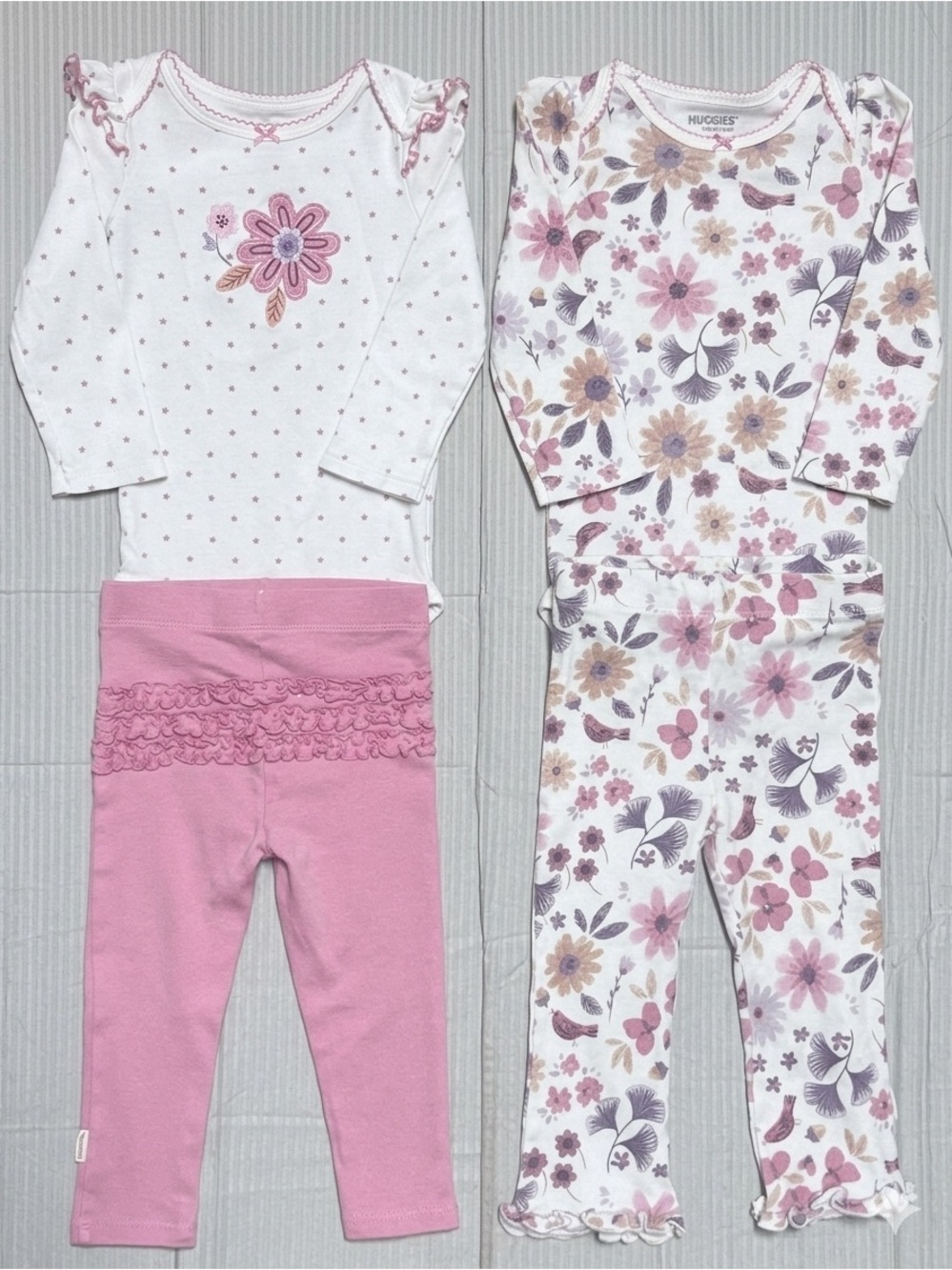 Huggies Baby Girl Floral Ruffle Bodysuit & Leggings Outfit Bundle Set 18M